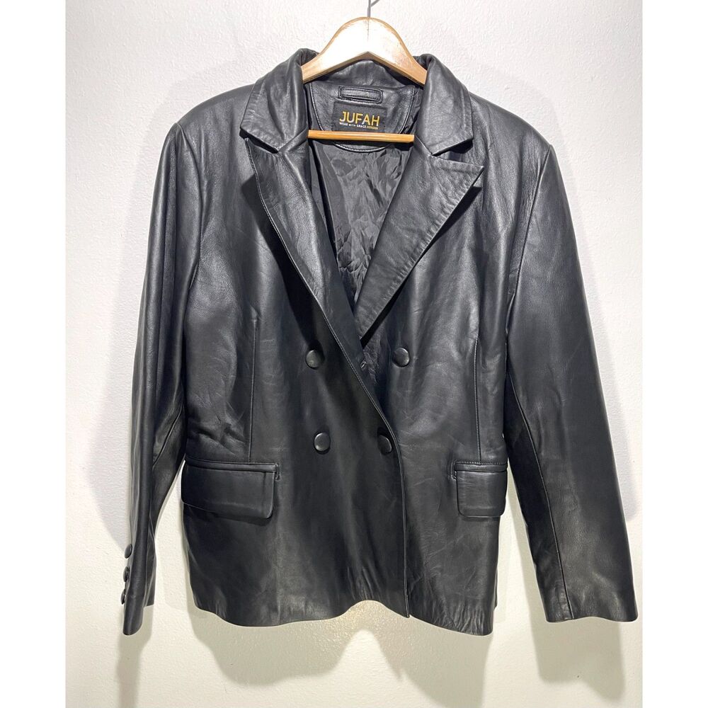 Jufah leather blazer wear with Grace jacket black classic old money women XL